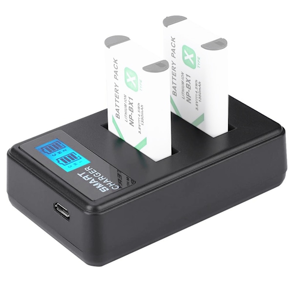 Bærbar Rejse Udendørs USB Opladning LCD Dobbelt Slots Oplader til NP-BX1 Batteri Sort