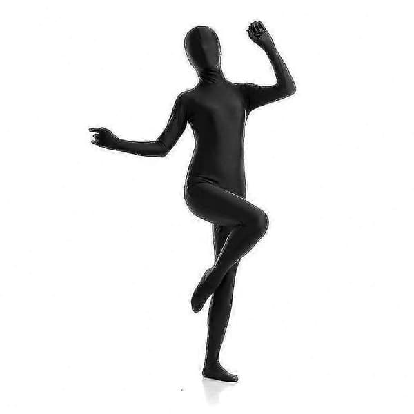 Unisex sort spandex heldragt, strækbar usynlig herrebody til Halloweenfest L