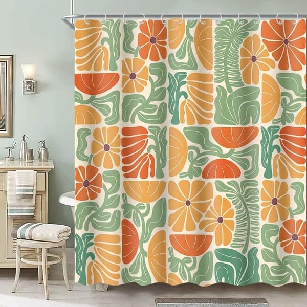 【03】Lollanda Boho Duschdraperi, 180x180 cm, Abstrakt Blommig, Vattentätt Polyester Duschdraperi med 12 Krokar, Modern Digitaltrycksdesign B