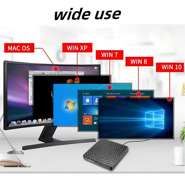 USB eksternt optisk drev, bærbar DVD/CD/VCD-brænder til bærbare computere, stationære computere, alt-i-én-computere og diskdrev.