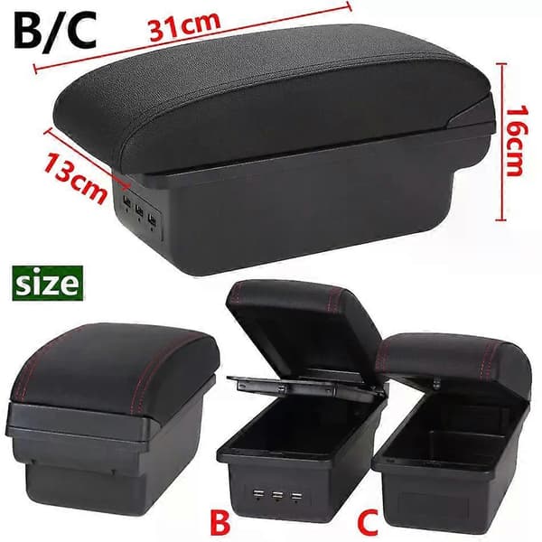 【03】Til Suzuki Swift Armlæn Boks Til Suzuki Swift 2005-2024 Bil Armlæn Biltilbehør Interiørdetaljer Opbevaringsboks Eftermontering B1 Black red 3USB