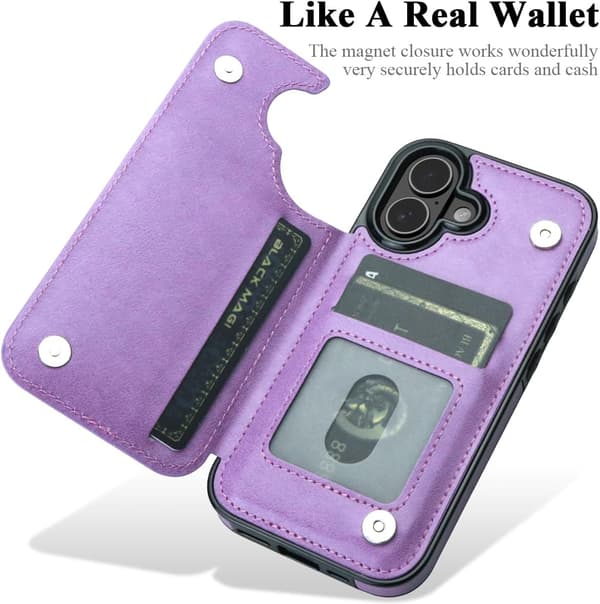 【03】til iPhone 17 Pro Max etui med kortholder, blomstermagnetknapper beskyttende pung etui til kvinder til iPhone 17 Pro Max, lilla lilla purple iPhone 17 Pro Max