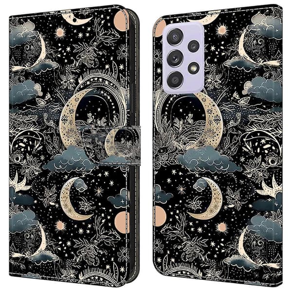 【03】For Samsung Galaxy A52 4G/ 5G/ A52s 5G Case Pattern Print Flip Folio Leather Phone Cover Moon