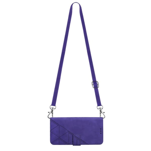 【03】Crossbody 3D-embossed Leather Flip Case, Purple Purp Purple For iPhone 15 Plus