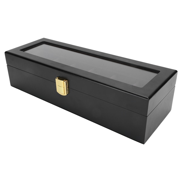 Urkasse med seks rum, massivt træ, armbåndsur display etui, sort smykkeorganisator