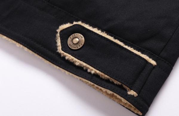 【03】Tykk Vinter Fleeceforet Cargo Jakke med Krave til Mænd, sort sort black M