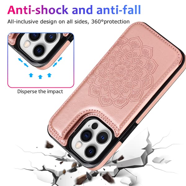 【03】til iPhone 17 Pro Max etui med kortholder, blomstermagnetknapper beskyttende pung etui til kvinder til iPhone 17 Pro Max, rosa pink pink iPhone 17 Pro Max