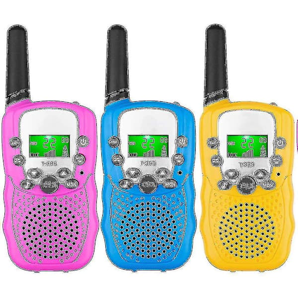 【03】3-pak Walkie Talkies til børn, 4,8 km rækkevidde, med baggrundsbelyst lommelygte