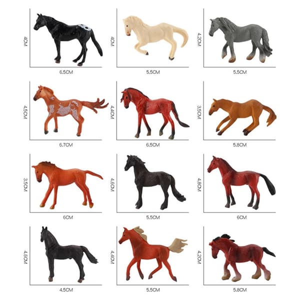 12 stk. Mini Actionfigurer Hest Legetøjsmodel Simulation PVC Miniature Hest Dyr Legetøjssæt Pædagogisk Legetøj til Børn