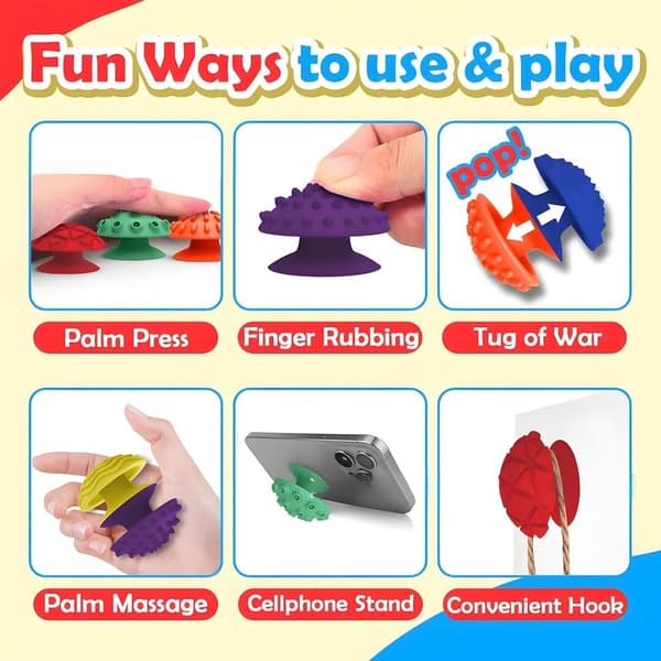 Svamp Sensorisk Fidget Texturerad Sugkopp - Mjuk Sensorisk - 6-pack Lugnande Hörntillbehör Mobiltelefonställ