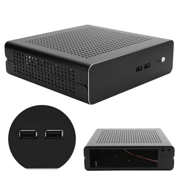 G60S HTPC Kabinet Fuld Aluminium DCATX Strømforsyning MiniITX Kabinet til Stationær Computer (Noir USB2.0)