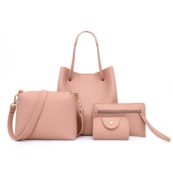 Fashionabel Tote Bag Set Dam PU Läder Handväskor + Axelväska + Plånbok + Kortfodral Set