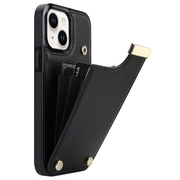 【03】iPhone 15 Cover med kortholder - Sort Svart black