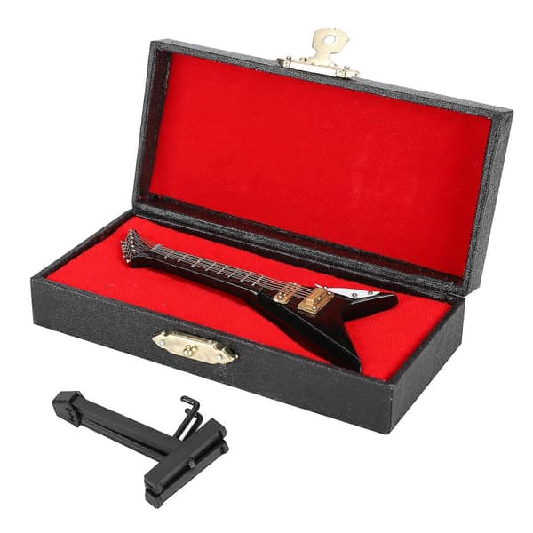 【03】Gitarrdekoration Miniatyrprydnader V-formad Mini Musikinstrument Modell Present Svart 10cm