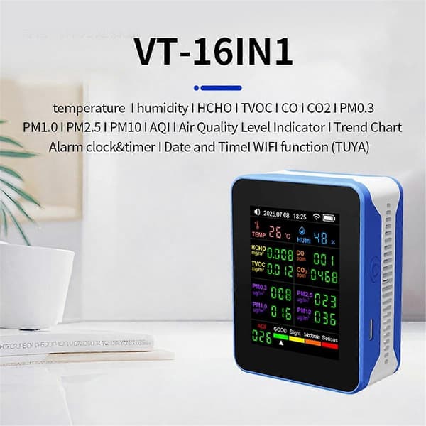 【03】Tuya WiFi 16 i 1 Luftkvalitetsmätare PM2.5 HCHO TVOC CO2 A