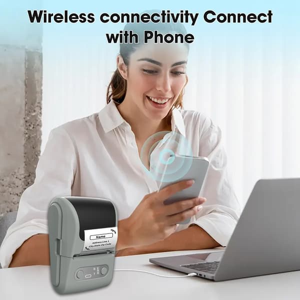 Bluetooth termisk printer, blækfri etiketprinter, bærbar mini lomme printer til hjemmet, hvid