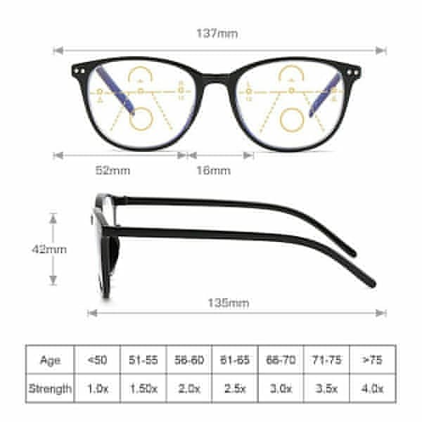 【03】Progressiiviset moniteholasit naisille ja miehille, sinivaloa estävät lukulasit musta Strength 2.0X