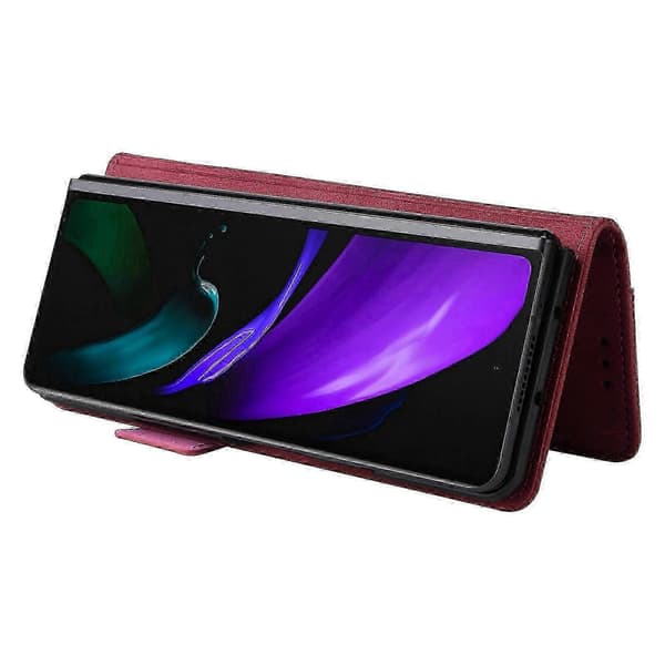 Kompatibel med Galaxy Z Fold2 5G magnetiskt flip-läderfodral med säkert lås Red