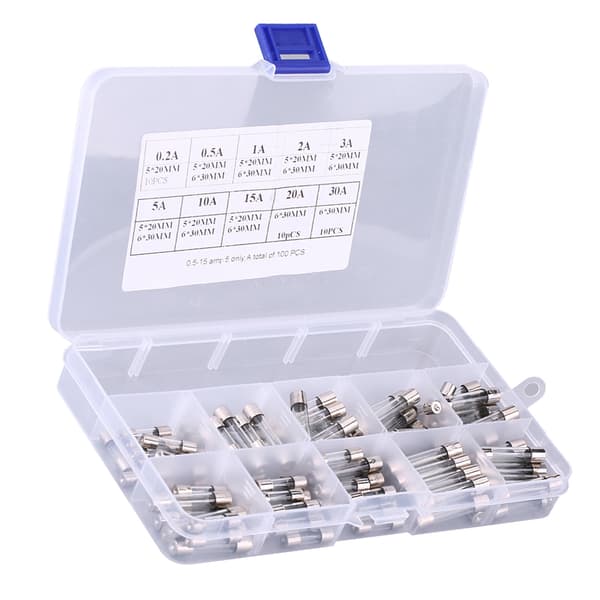 100 stk. 5*20 mm 6*30 mm Sortiment Bil Glas Sikring Rør Kit 0.2A 0.5A 1A 2A 3A 5A 10A 15A 20A 30A