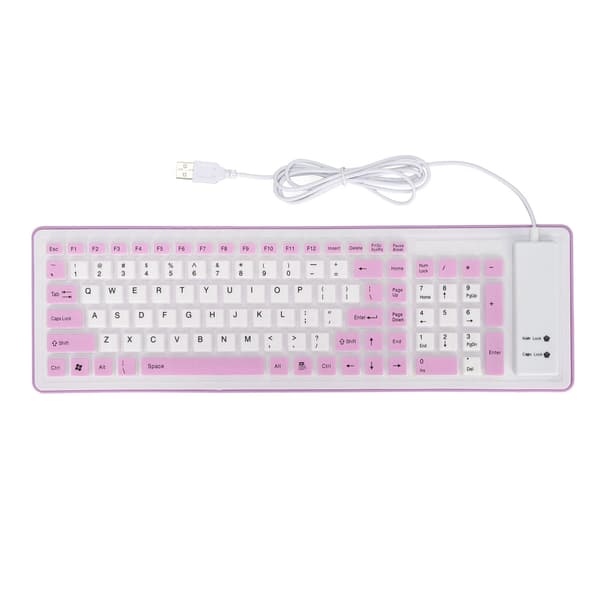 Vikbart Silikontangentbord 103 Tangenter USB Kabelanslutet Silikon Vikbart Vattentätt Tyst Blekningsfritt Vikbart Tangentbord för PC Laptop Lila