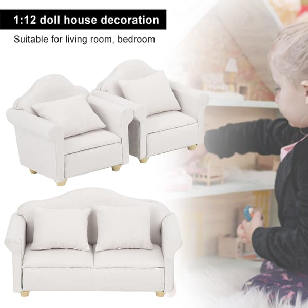 3 stk. 1:12 Mini Dukkehusternet Sofa Pudesæt Tilbehør Rum Møbel Legetøj Hvid