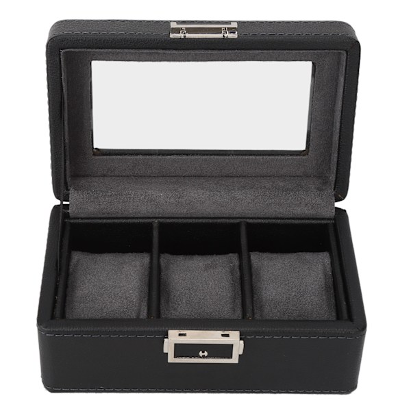 3 Gitre Ur Display Etui PU Læder Pladsbesparende Enkeltlags Ur Opbevaringsboks til Ur Smykker Sort