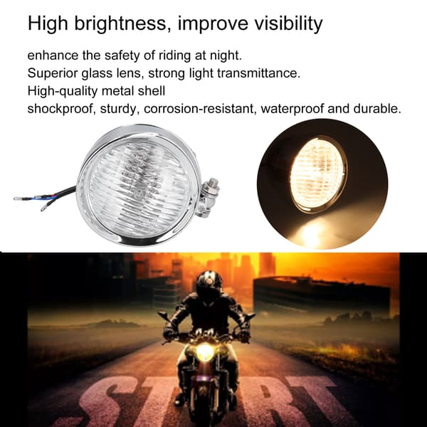 Høj Lysstyrke 12V Retro Motorcykel Forlygte Frontlampe, Forkromet Universal