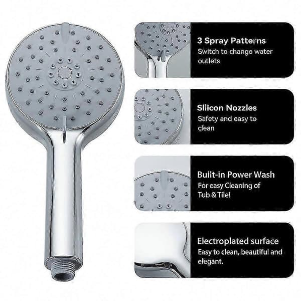 【03】8 tommer krom regnbruserhoved med 5 sprayindstillinger, håndholdt brusehoved til vægmonteret brusesystem
