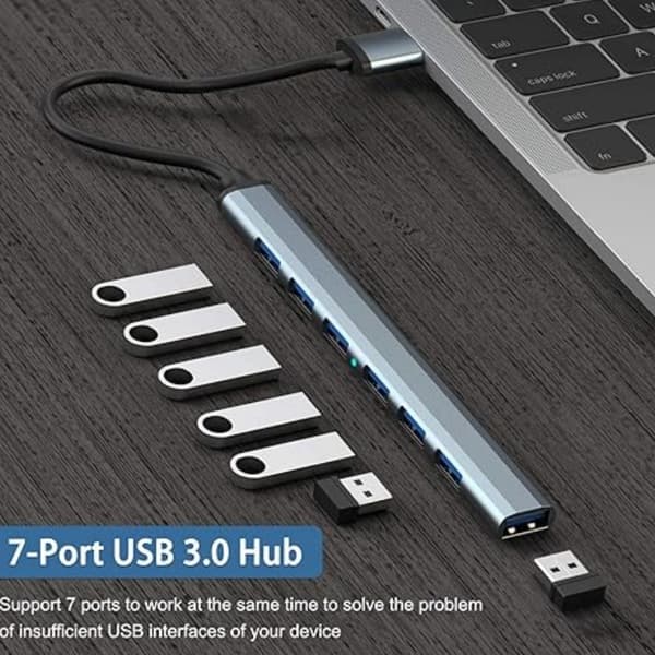 USB Hub 3.0 med 7 porte, USB 3.0 Hub USB Splitter Extender, USB3.0 til USB2.0/3.0 USB hub med 7 porte