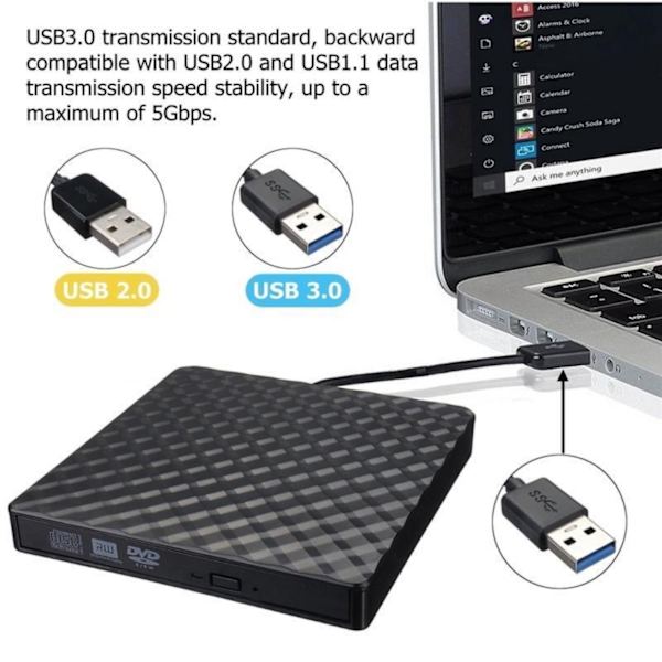 USB eksternt optisk drev, bærbar DVD/CD/VCD-brænder til bærbare computere, stationære computere, alt-i-én-computere og diskdrev.