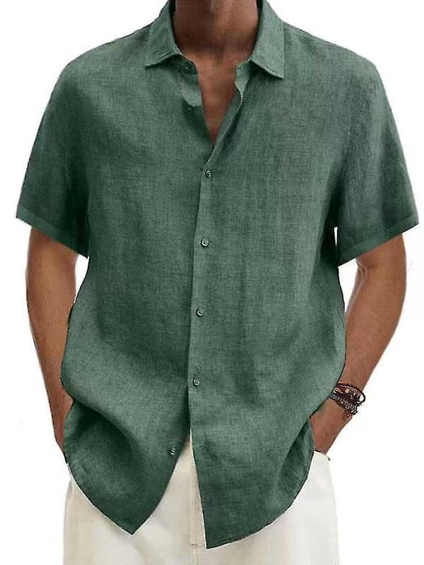 Sommar Herr Bomull Linne Blus - Kort Ärm, Nedvikt Krage, Lös Passform, Knäppning (S-5XL) 4XL vit