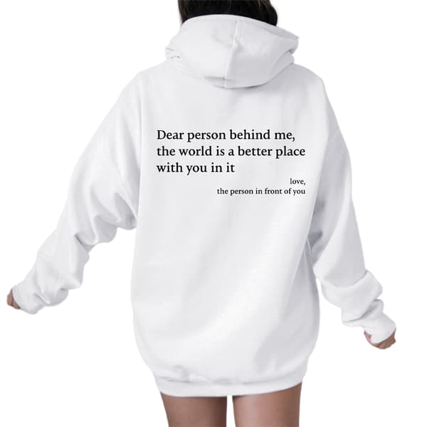 【03】Damehættetrøjer \"Dear Person Behind Me\" Hættetrøje Langærmet Pullover Toppe Hvid White M