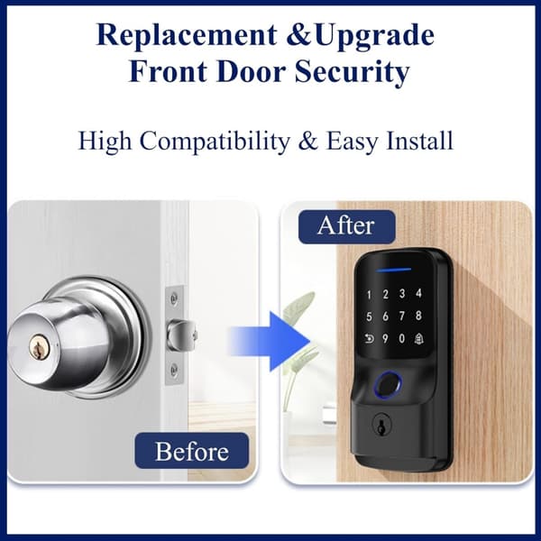 Fingeravtryck Smart Deadbolt-lås med WiFi, Entrédörrlås Autolås, Elektronisk Deadbolt, Smarta dörrlås, fingeravtryckslås, smarta lås