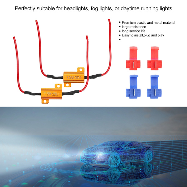 2 stk. bil LED dekoder anti hyper flash ingen fejl trådviklet belastningsmodstand 25W 25Ω