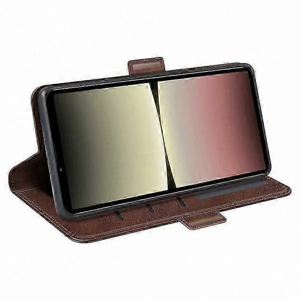 Läderfodral med stativfunktion och vadstruktur för Xperia 10 V plånboksfodral Brown