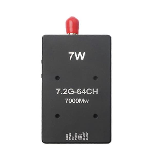7.2G 7W VTX 64CH FPV Audio Video Transmitter 15V-36V 2-8S med køleplade og blæser til FPV RC Long Range Drone Musta