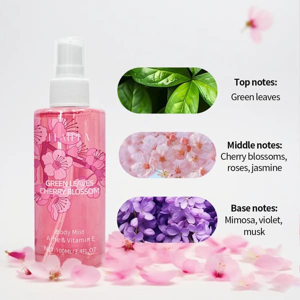 Gröna blad körsbärsblom kroppsspray, damsprayparfym ros jasmin doft alkoholfri långvarig doft