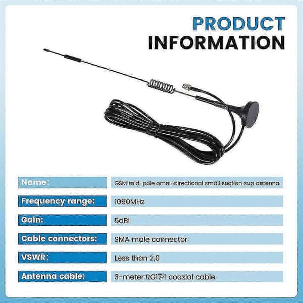 【03】5DBi-1090MHz-Antenne-ADS-B-Modem-Router-SMA-Han-MCX-Han-Til---
