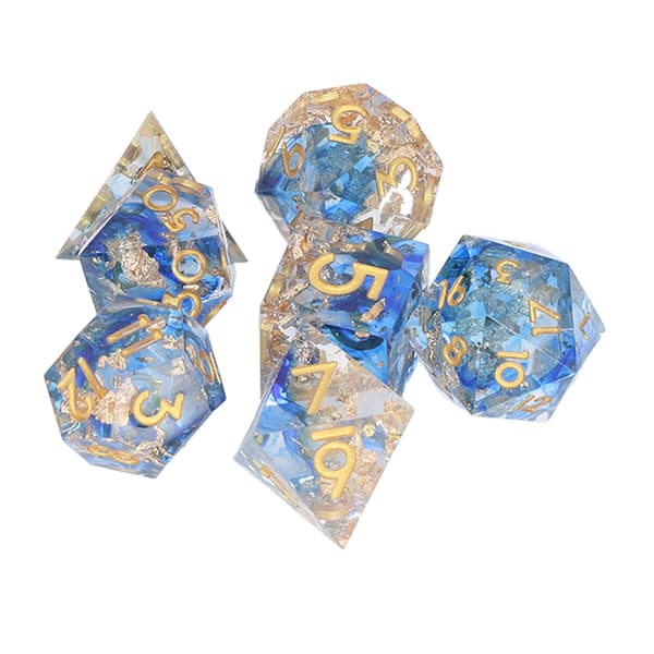 7 st Polyhedral Resin Tärningsset Tydliga Siffror Rollspel Utsökt Samlarobjekt Present till Familj Vänner Blå+Guld