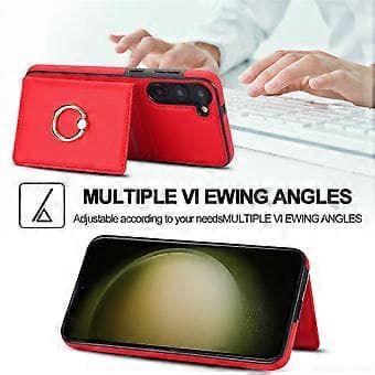 【03】Samsung Galaxy S23 Case With Card Holder, Military Grade Drop Protection, Durable Shockproof Protection - Brown Red