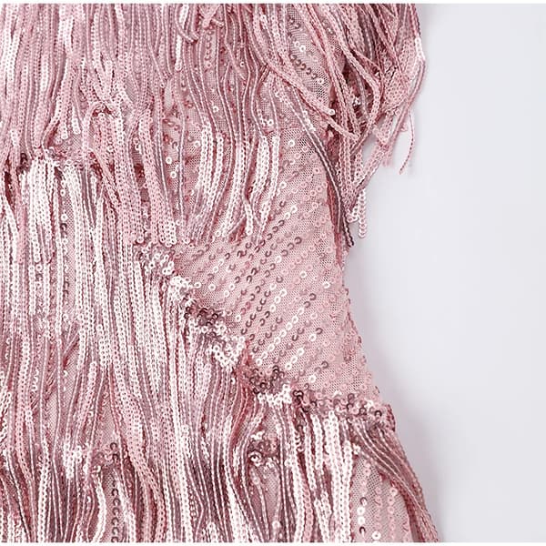 【03】Sequin Fringe Feather Dress with Spaghetti Straps white white XL