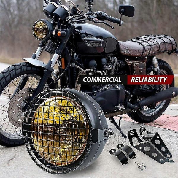 Almindelige sidemonterede 35w 6,5\" ravfarvede forlygter med grill-A til veteranmotorcykel