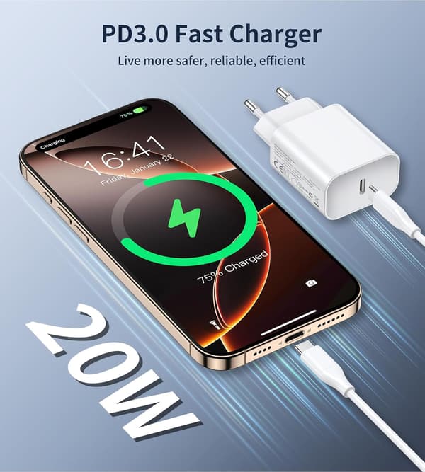 【03】3-pak A-pple 20W USB C Strømadapter Specielt Designet til iPhone USB C-stik med iPhone 16/15/14/13/12 Plus Pro Max Mini