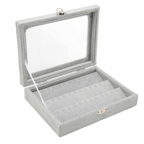 Pin Display Case Ordnet Opbevaring Gennemsigtigt Glaslåg Støvtæt Medalje Skyggeboks til Hjem Smykkebutik Grå Lille