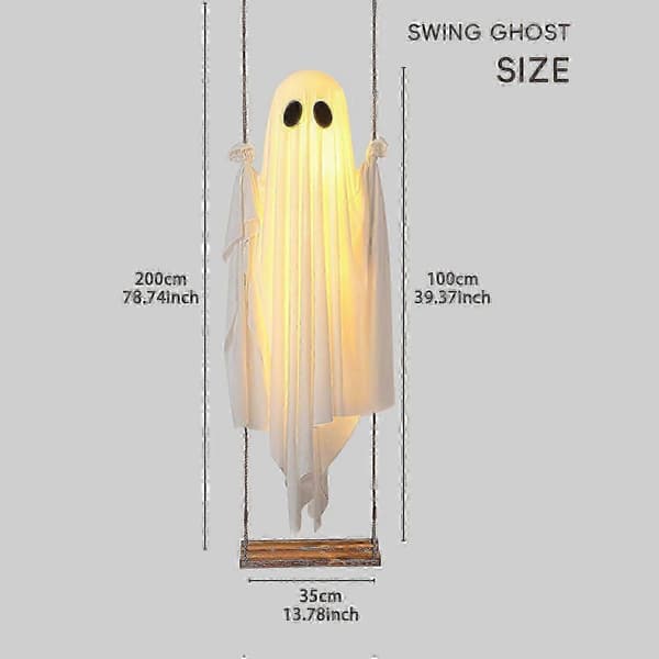 Stor hængende gynge spøgelse Halloween-udsmykning med LED-lyskæder til udendørs veranda, have og træ