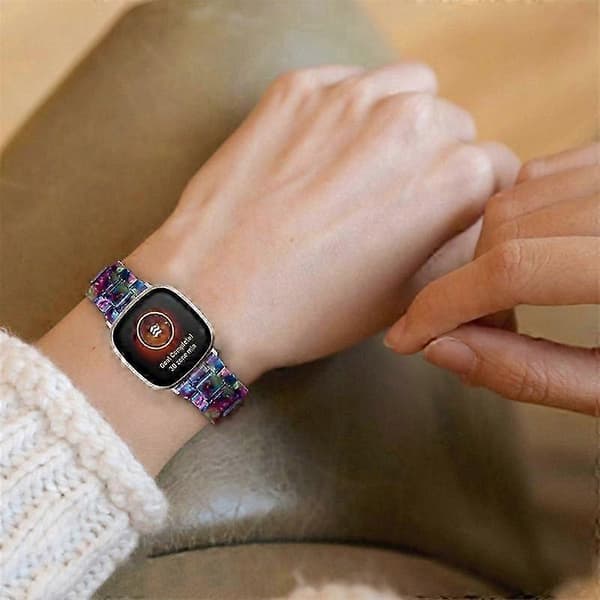 20 mm harpiksrem med spænde i rustfrit stål til Fitbit Versa 4/Sense 2 udskiftningsurrem Purple Green Mix