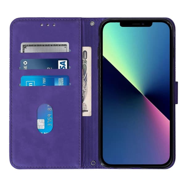 【03】Crossbody 3D-embossed Leather Flip Case, Purple Purp Purple For iPhone 15 Plus