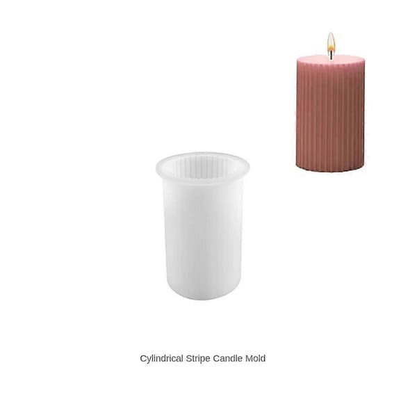 DIY Ljusstake Tillverkning Aromaterapi Ljusform Ljus Handgjord Silikonform [Liten] Cylindrisk Randig Ljusform Valkoinen