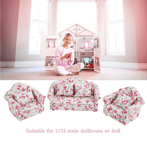 1/12 Skala Dukkehus Tilbehør Blomstermønster Mini Møbler Sofasæt Med Ryghynder (#2)