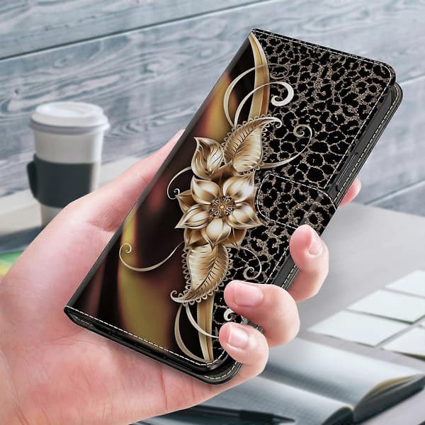 【03】For Samsung Galaxy A52 4G/ 5G/ A52s 5G Case Pattern Print Flip Folio Leather Phone Cov Metal Flower